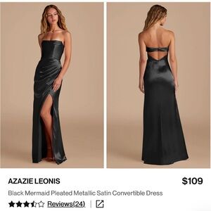Azazie Leonis Black Satin Strapless Dress